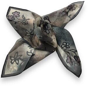 Two Floral Scarves Blue/Gray and Tan/Brown  20" Square